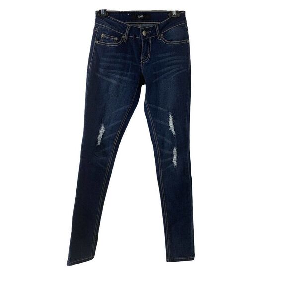 Dark Wash Distressed Skinny Blue Jeans Junior Sz 1 - Picture 1 of 5